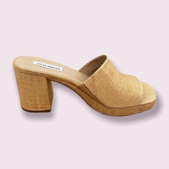 Steve Madden Elda Heels Beige Tweed Square Open Toe Sandals Y2K Womens Size 9.5 - Picture 3 of 8